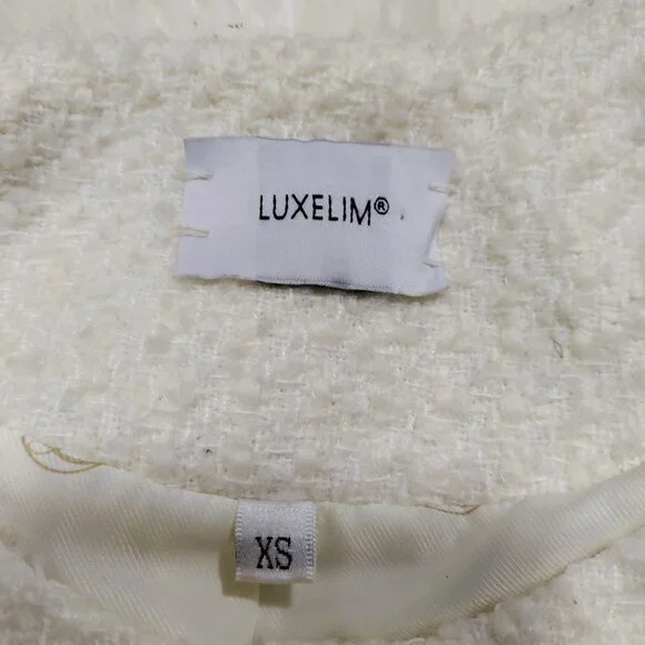 Luxelim Ivory Classic Boucle Wool Tweed Gold Tone Buttons Cropped Jacket Size XS - Picture 9 of 14